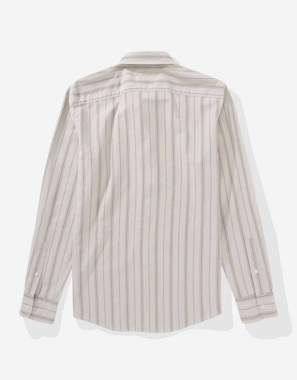 Camisa Slim de Rayas Manga Larga Hombre AE - Caqui