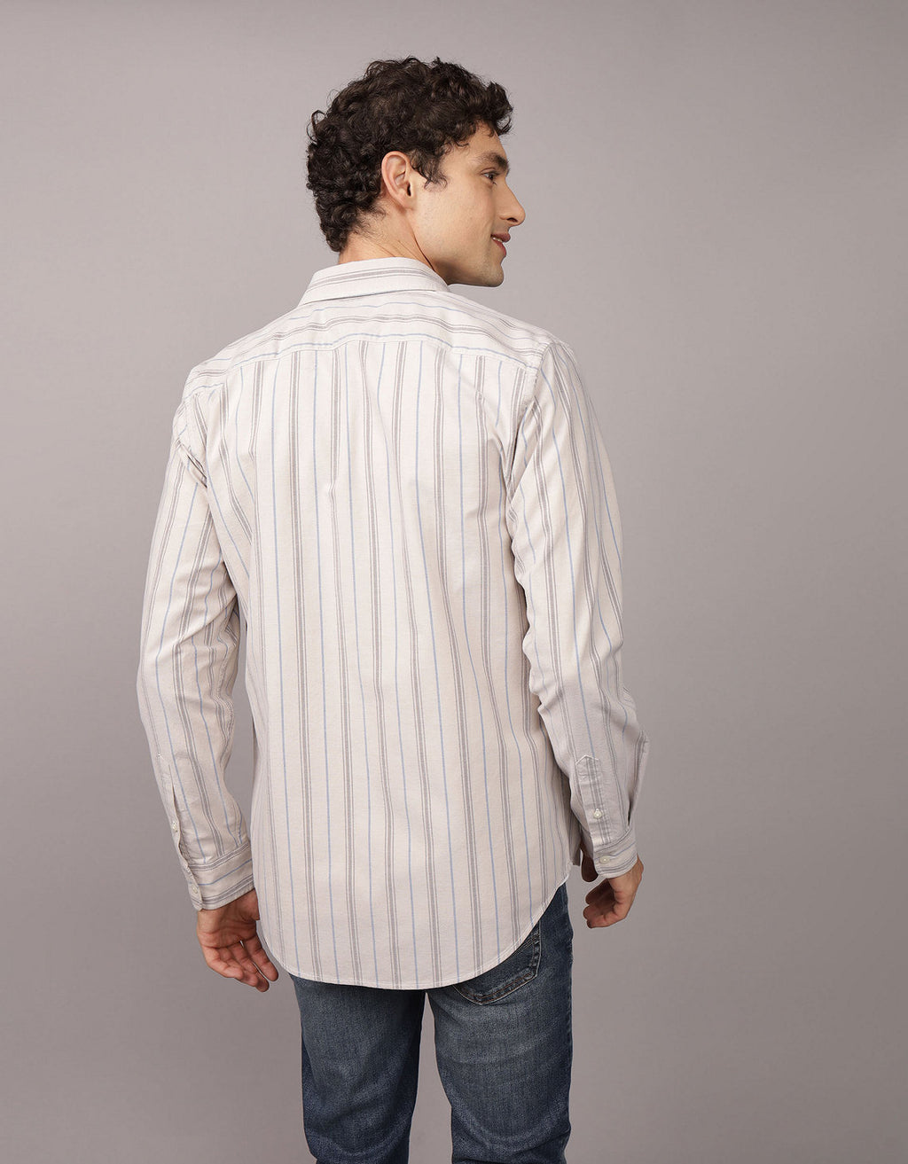 Camisa Slim de Rayas Manga Larga Hombre AE - Caqui 0153_2103_209_ob