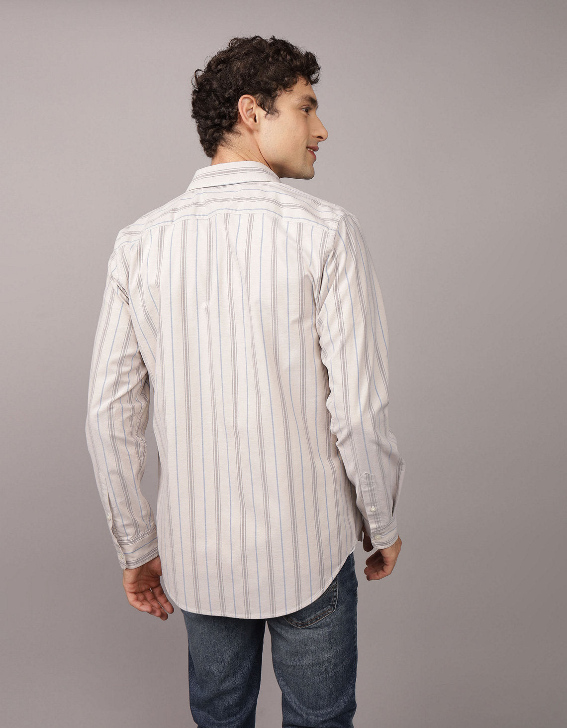 Camisa Slim de Rayas Manga Larga Hombre AE - Caqui 0153_2103_209_ob