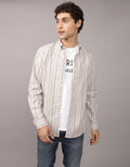 Camisa Slim de Rayas Manga Larga Hombre AE - Caqui 0153_2103_209_of