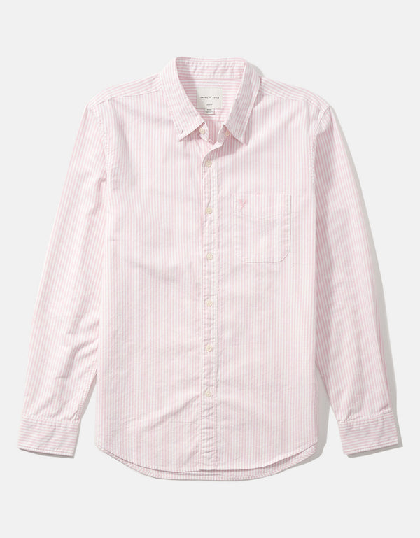 Camisa Slim de Rayas Manga Larga Hombre AE - Rosa