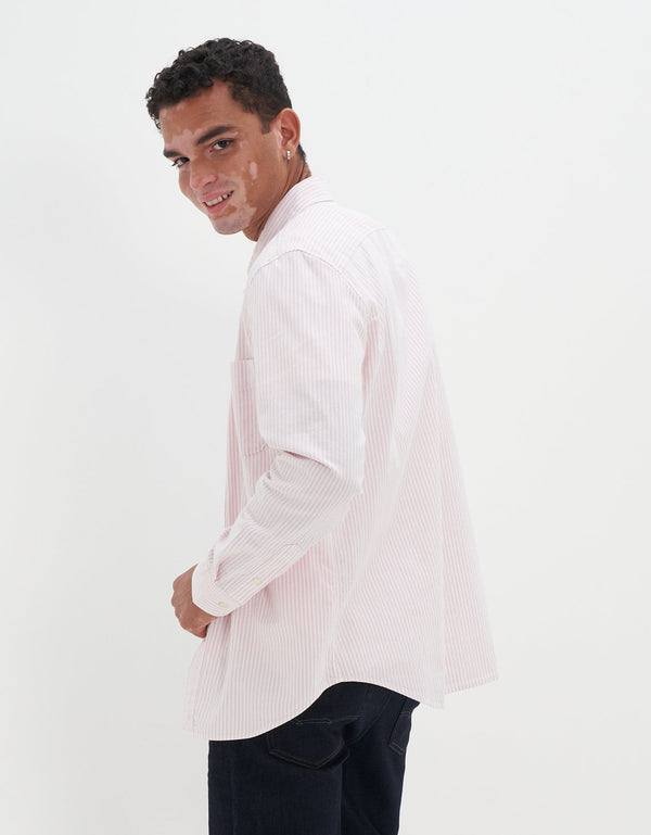 Camisa Slim de Rayas Manga Larga Hombre AE - Rosa