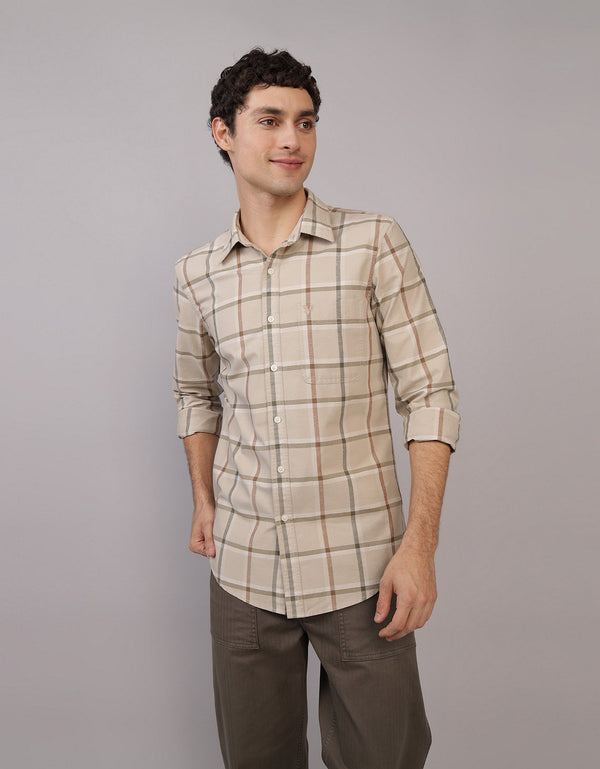 Camisa de Cuadros Manga Larga Hombre AE - Caqui