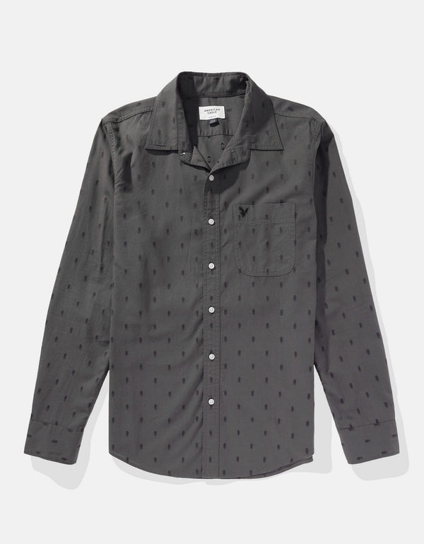 Camisa Oxford estampada Manga Larga Hombre AE - Negro