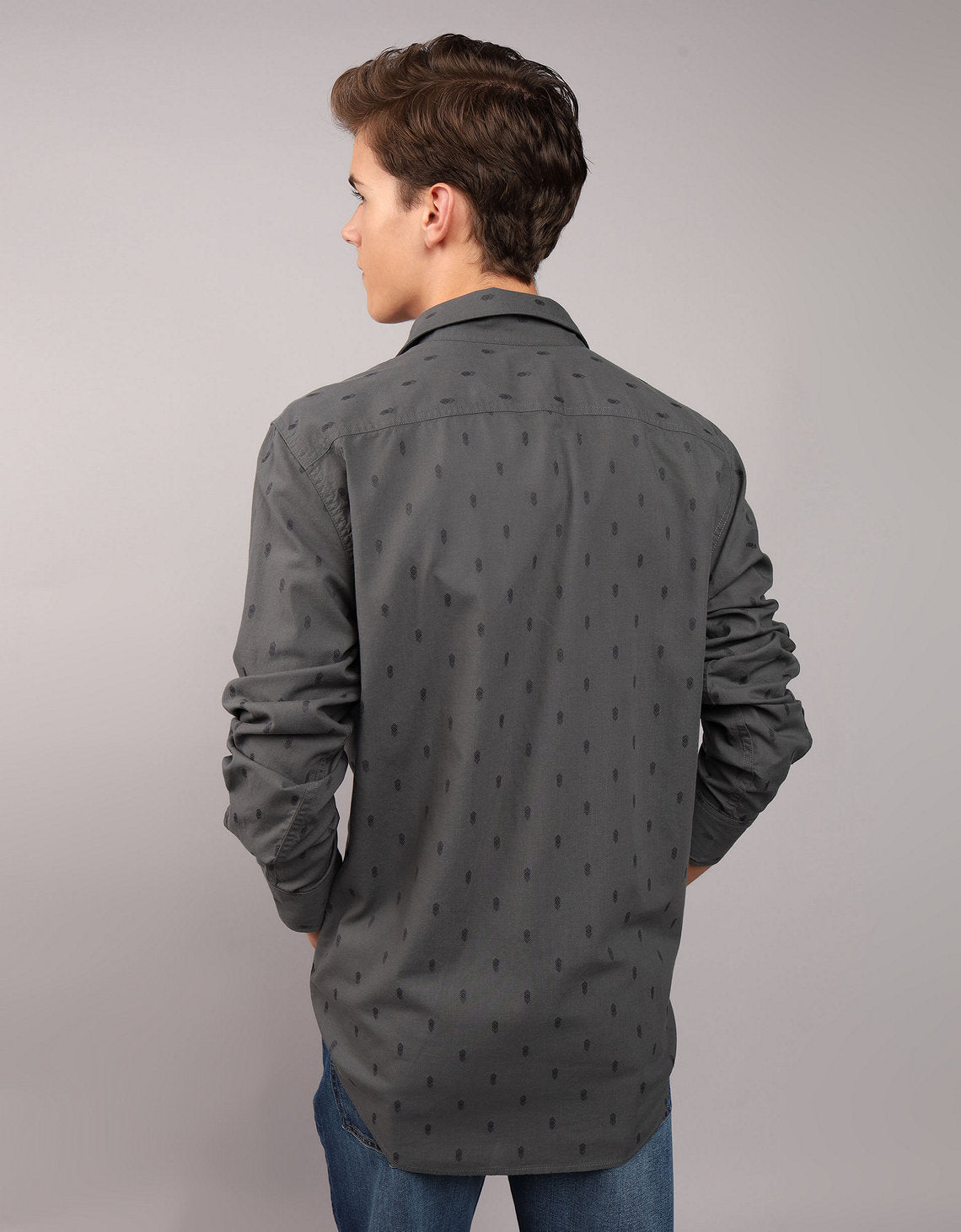 Camisa Oxford estampada Manga Larga Hombre AE - Negro 0153_2643_167_ob