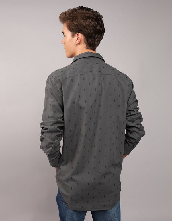 Camisa Oxford estampada Manga Larga Hombre AE - Negro