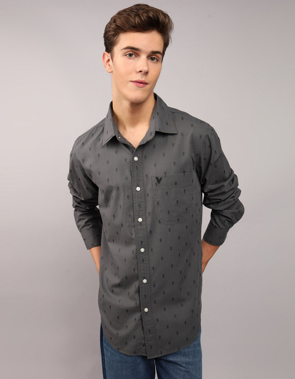 Camisa Oxford estampada Manga Larga Hombre AE - Negro 0153_2643_167_of