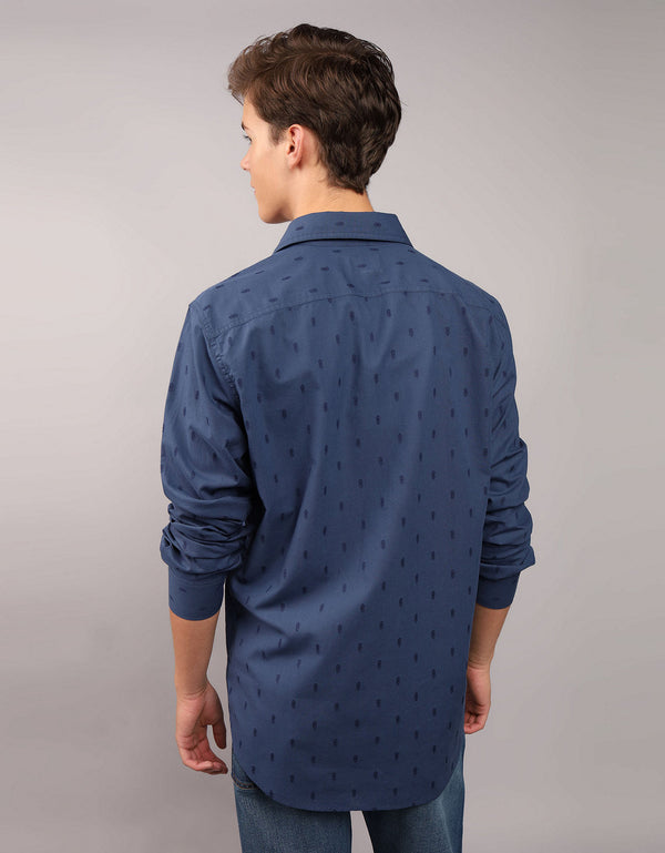 Camisa Oxford estampada Manga Larga Hombre AE - Azul
