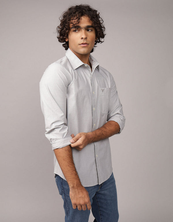 Camisa Everyday Slim Fit Manga Larga Ae - Gris
