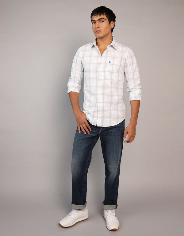 Camisa Everyday Slim Fit Manga Larga Ae - Beige 0153_2722_196_of