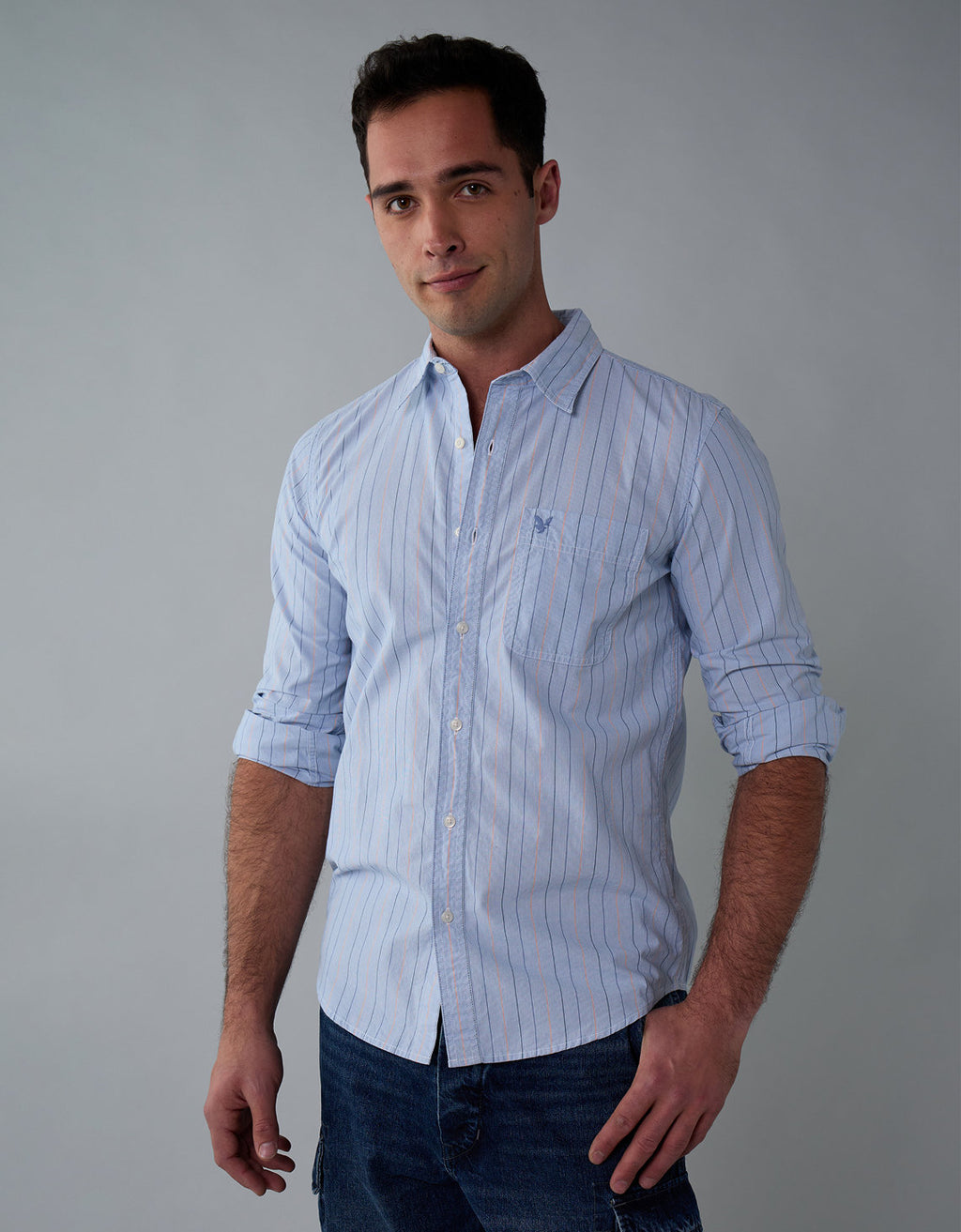 Camisa Everyday Slim Fit Manga Larga Ae - Azul 0153_2722_401_of