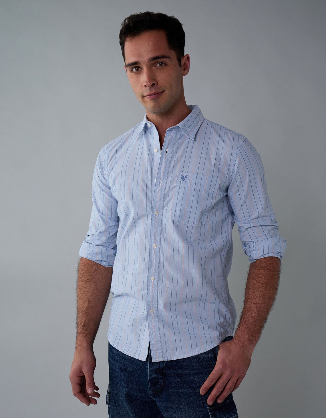 Camisa Everyday Slim Fit Manga Larga Ae - Azul 0153_2722_401_of