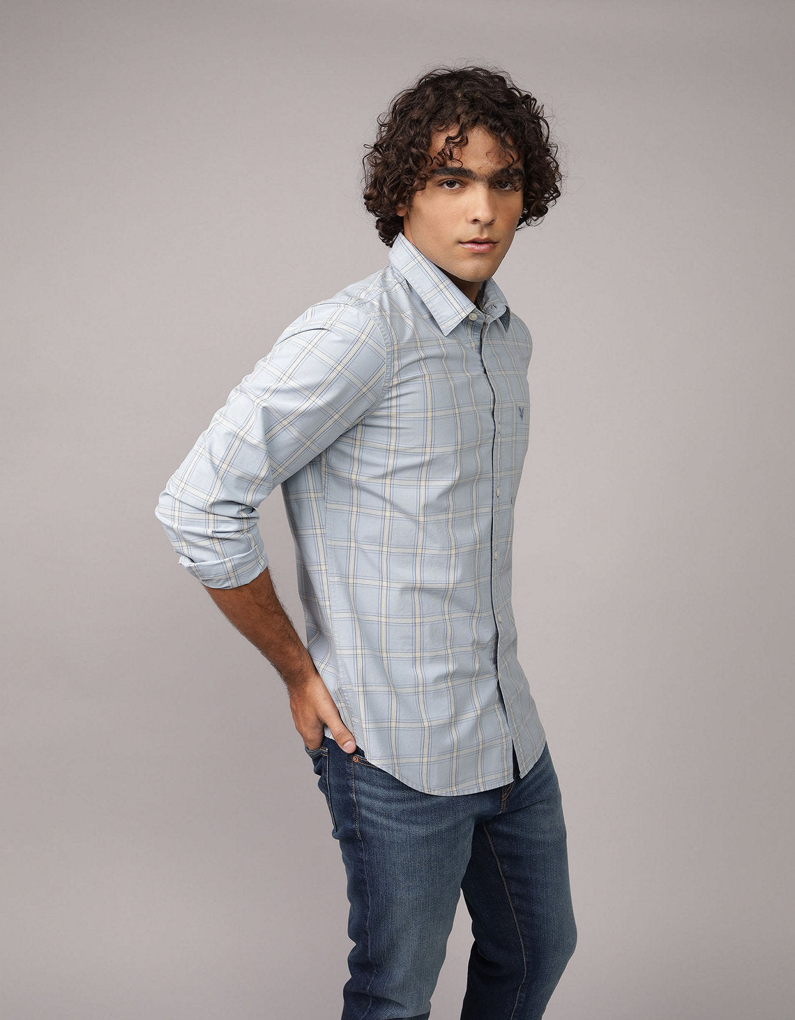 Camisa Everyday Slim Fit Manga Larga Ae - Azul 0153_2722_403_of