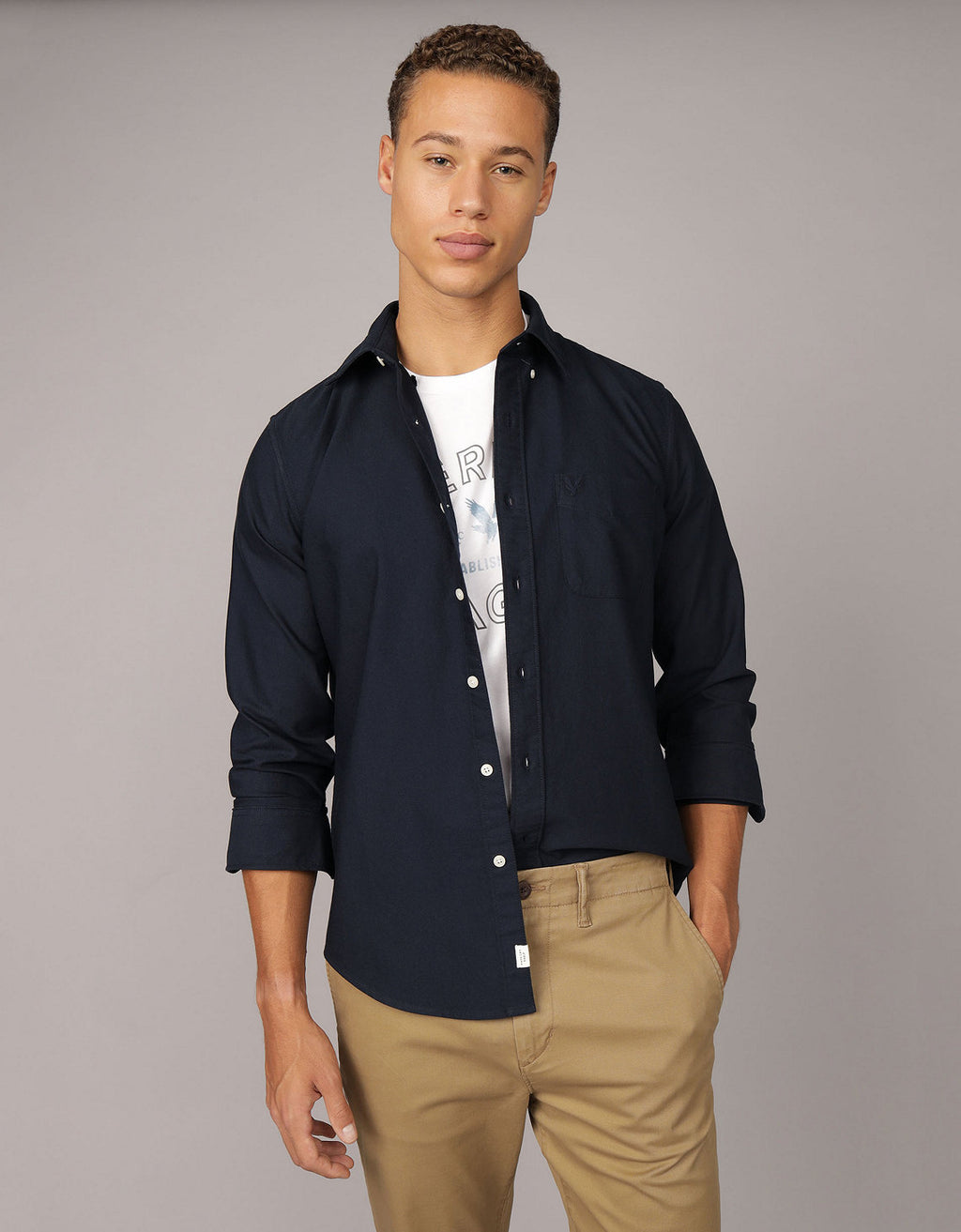 Camisa Everyday Slim Fit Manga Larga Ae - Azul 0153_2722_410_of