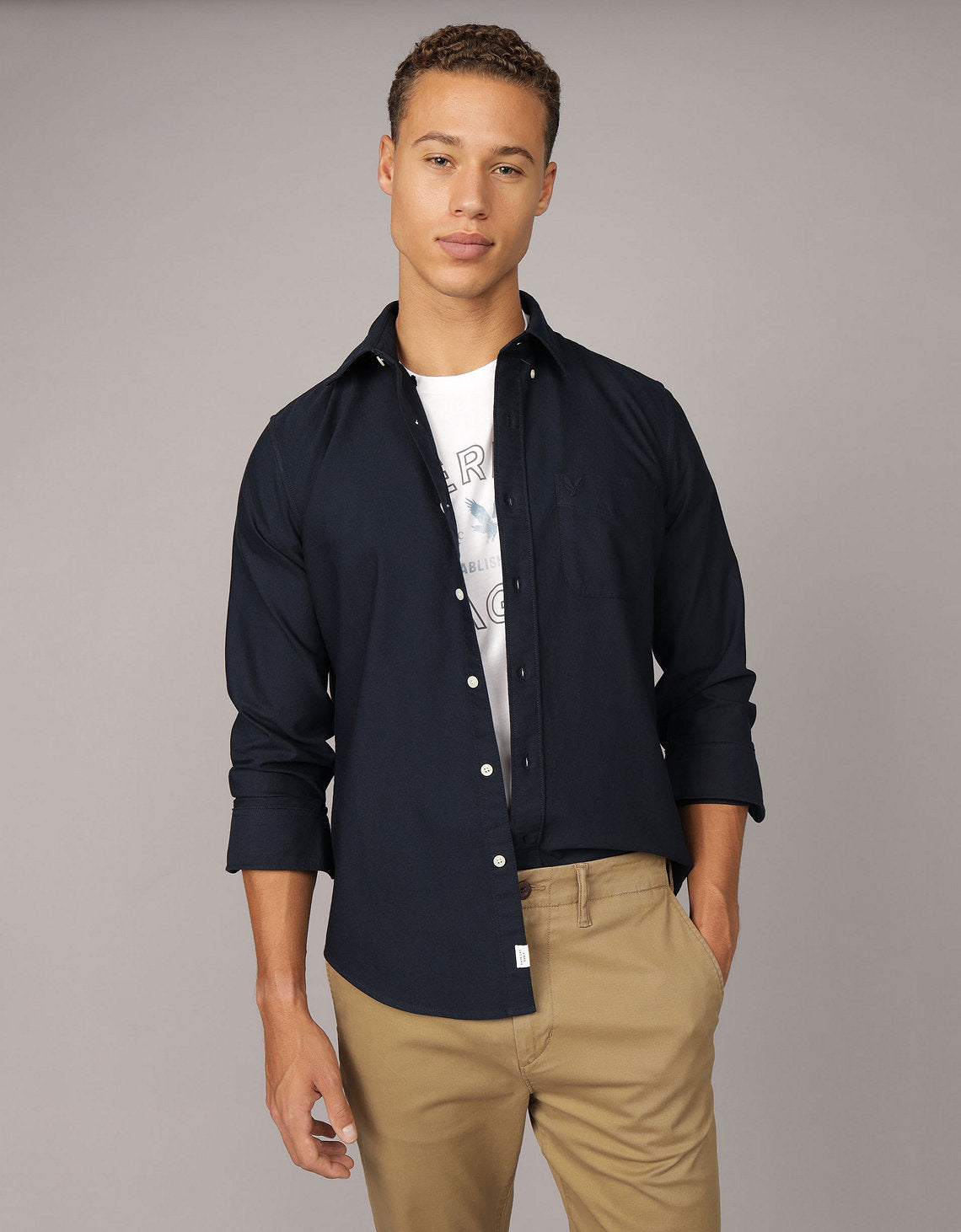 Camisa Everyday Slim Fit Manga Larga Ae - Azul 0153_2722_410_of