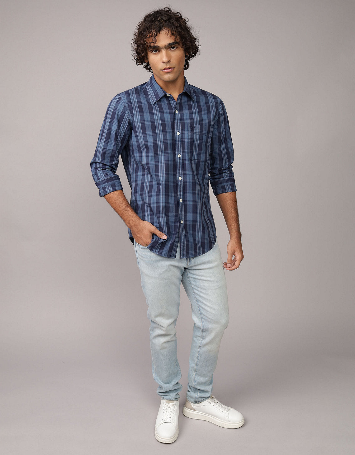 Camisa Everyday Slim Fit Manga Larga Ae - Azul 0153_2722_423_of
