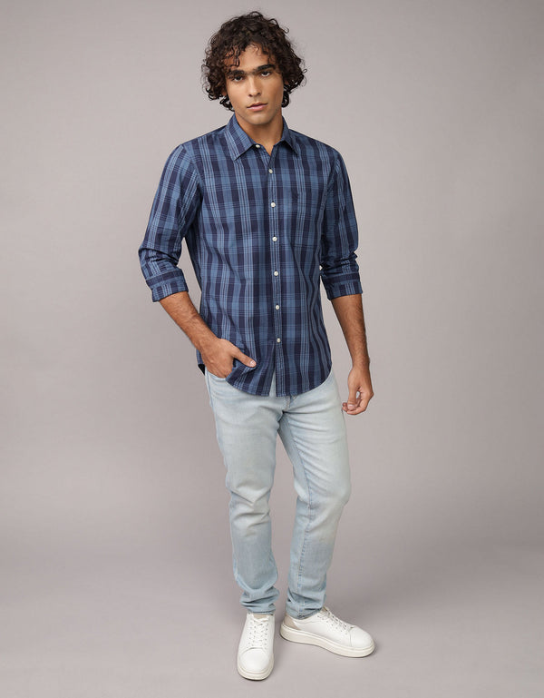 Camisa Everyday Slim Fit Manga Larga Ae - Azul