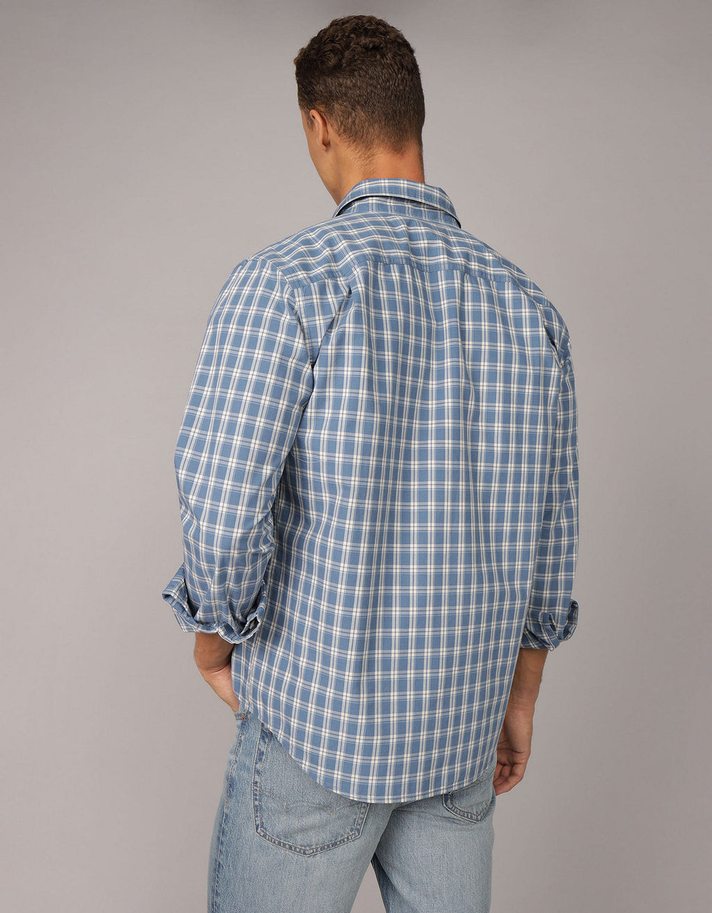 Camisa Everyday Slim Fit Manga Larga Ae - Azul 0153_2722_453_ob