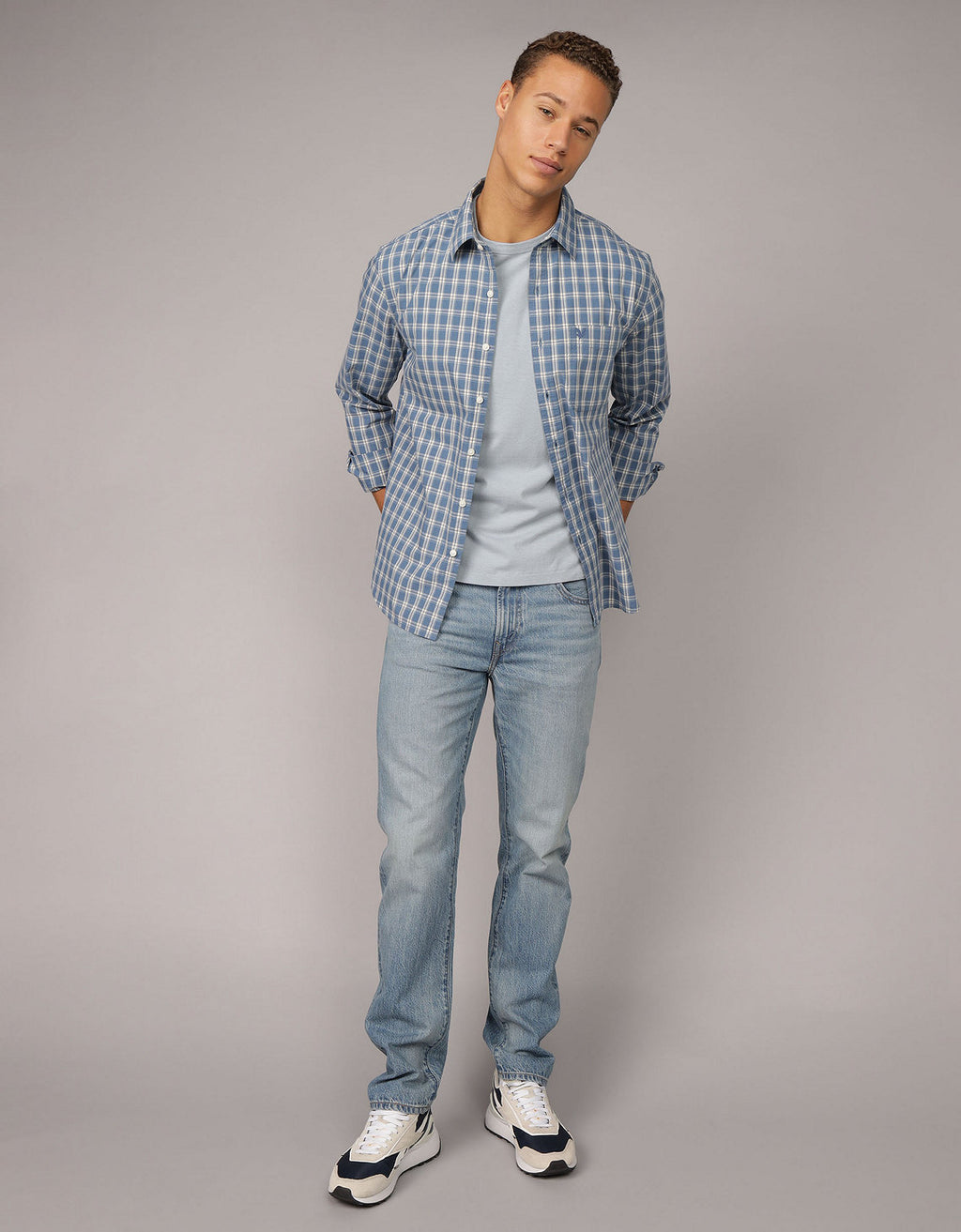 Camisa Everyday Slim Fit Manga Larga Ae - Azul 0153_2722_453_of