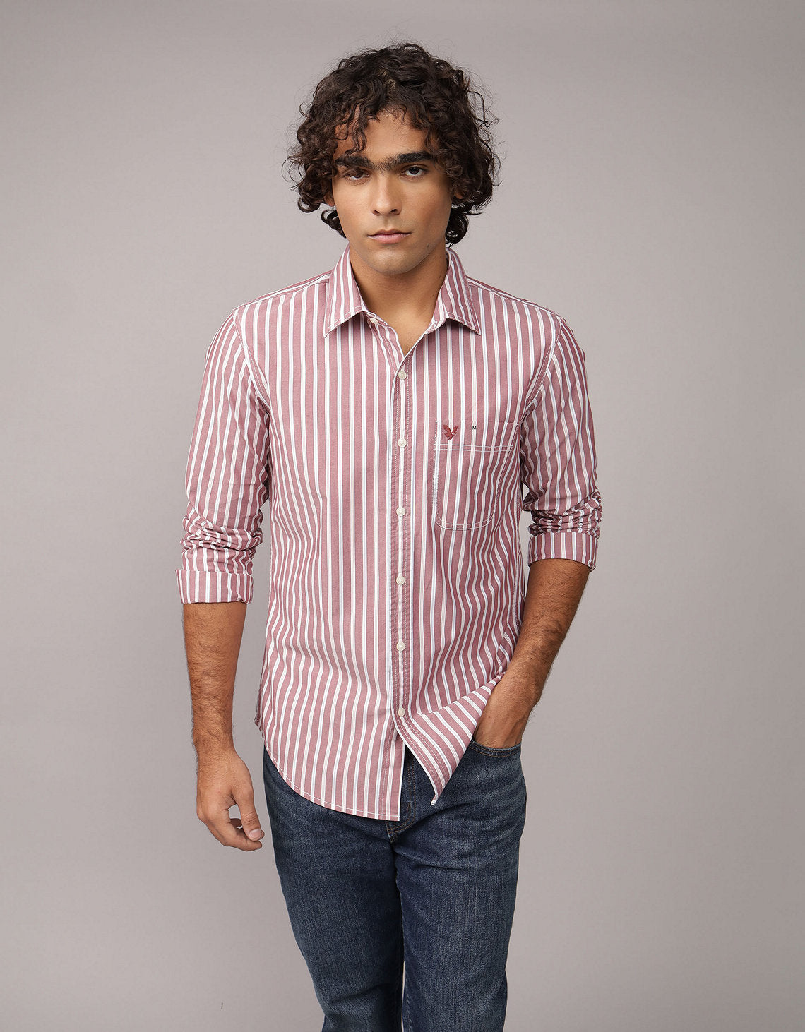 Camisa Everyday Slim Fit Manga Larga Ae - Rojo 0153_2722_663_of