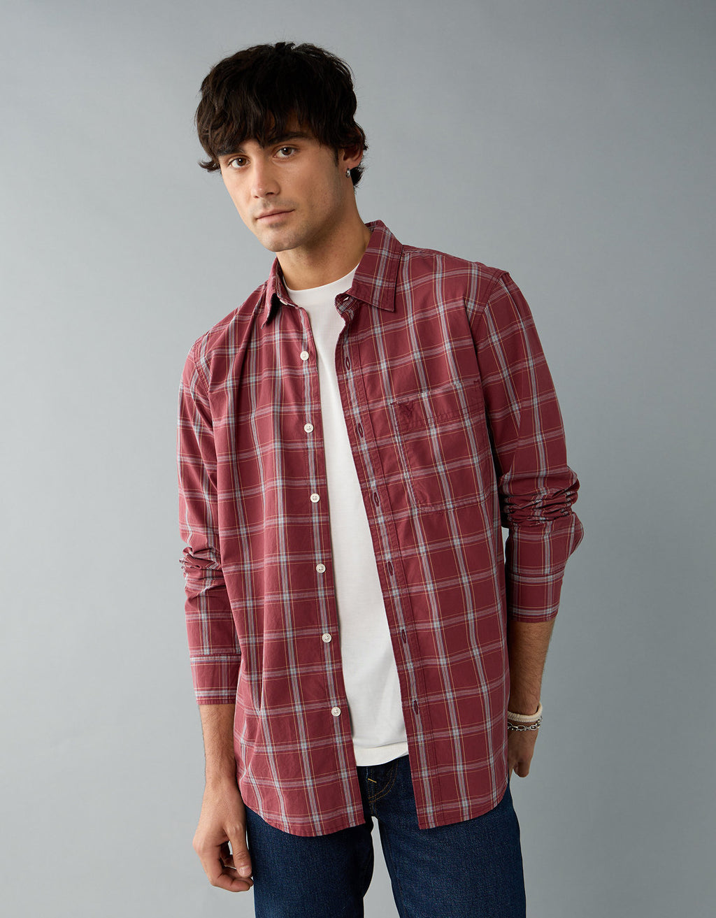 Camisa Everyday Slim Fit Manga Larga Ae - Rojo 0153_2722_683_of