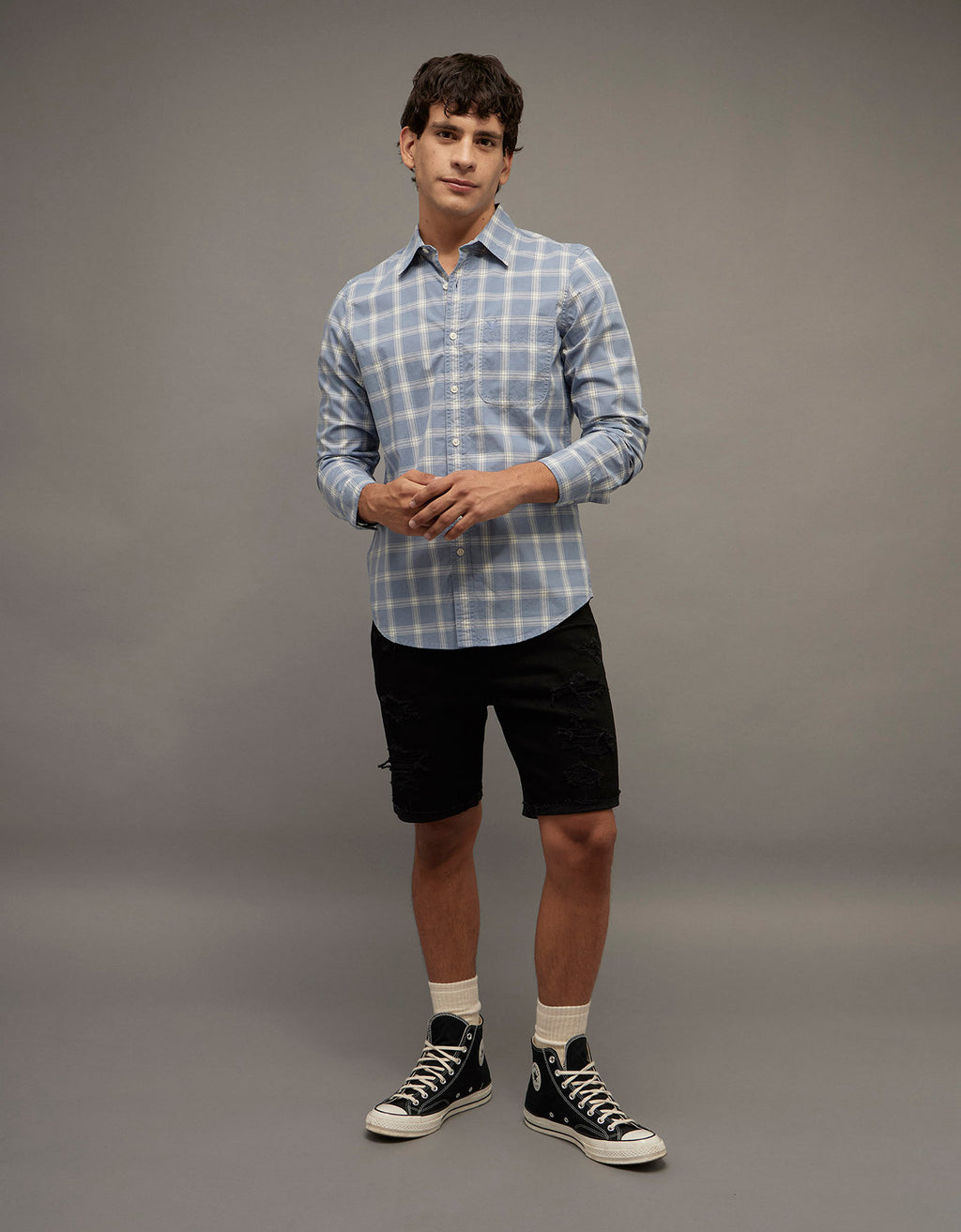 Camisa de Oxford Abotonada Ae - Azul 0153_3016_407_of