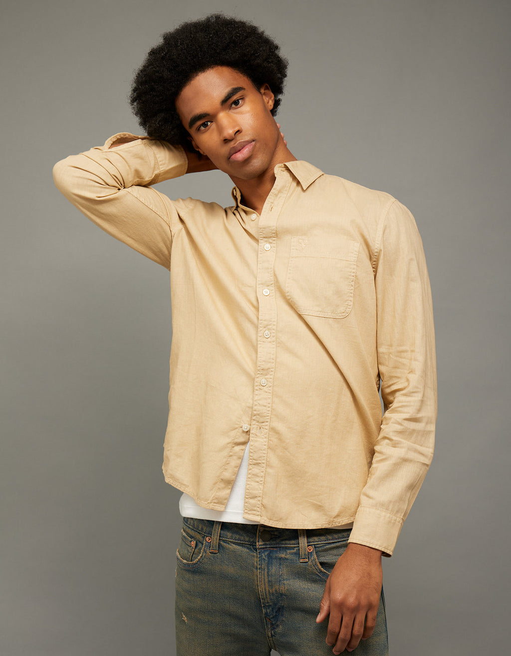 Camisa de Lino con Botones Ae - Generico 0153_3024_153_of