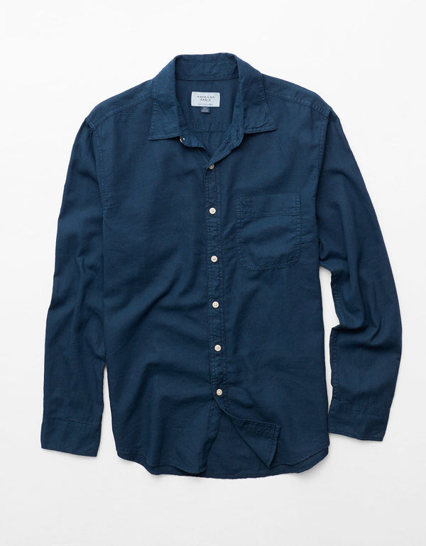 Camisa de Lino con Botones Ae - Azul
