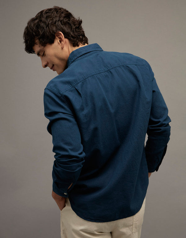 Camisa de Lino con Botones Ae - Azul
