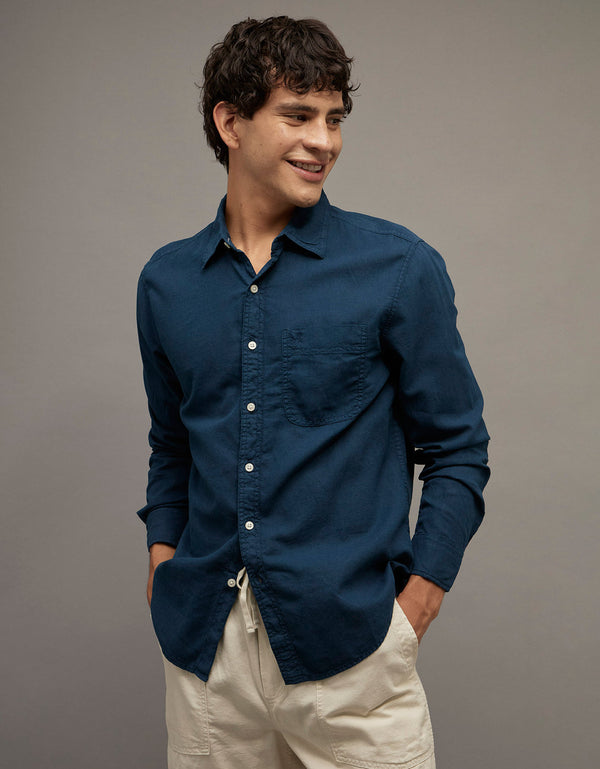 Camisa de Lino con Botones Ae - Azul