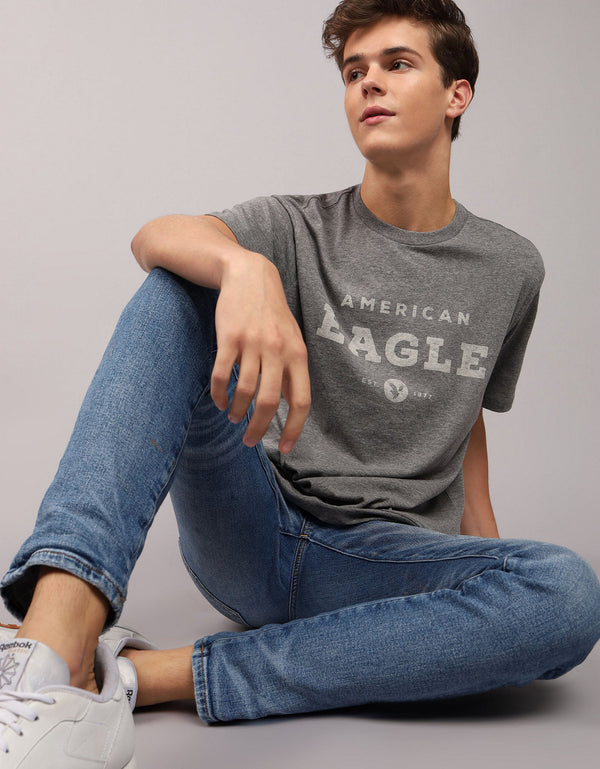 Polo sin Cuello con Gráfico Manga Corta Hombre AE - Gris