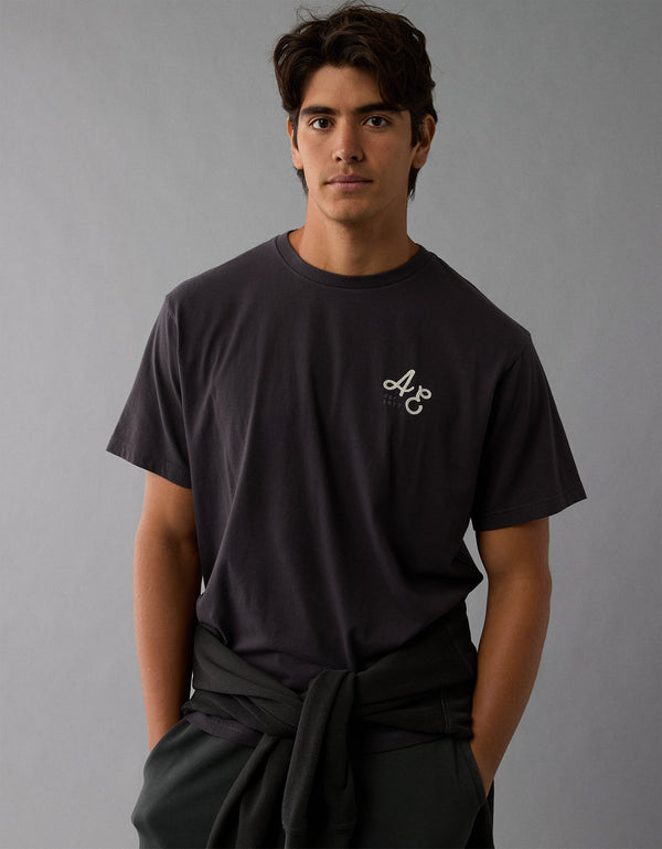 Polo sin Cuello con Gráfico Manga Corta Hombre AE - Negro