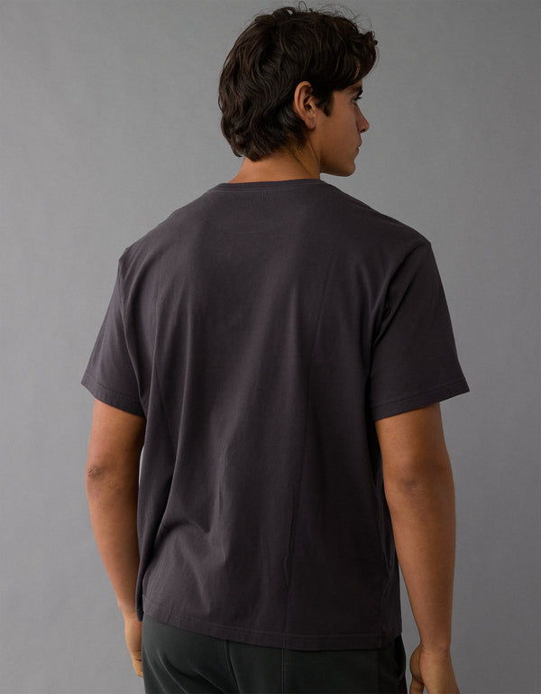 Polo sin Cuello con Gráfico Manga Corta Hombre AE - Negro