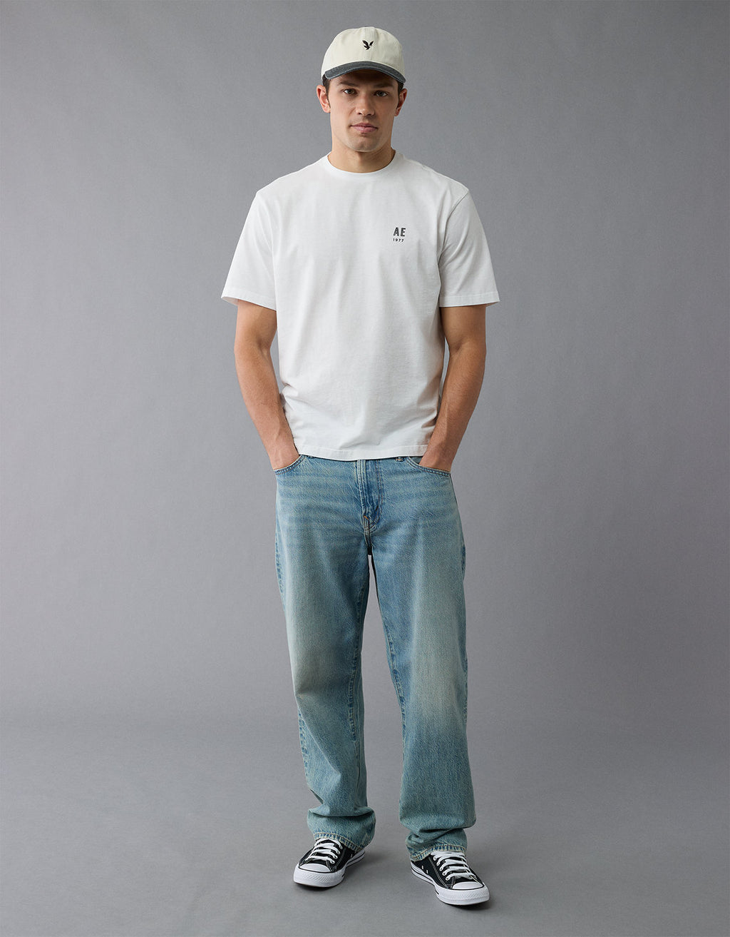 Polo sin Cuello Gráfica con Logo Ae - Blanco 0181_4419_100_ob