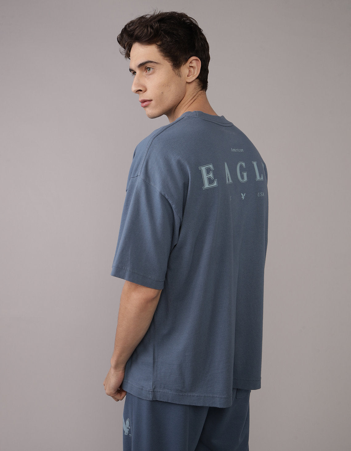 Polo sin Cuello gráfica con logotipo icónico Ae - Azul 0181_4597_410_ob