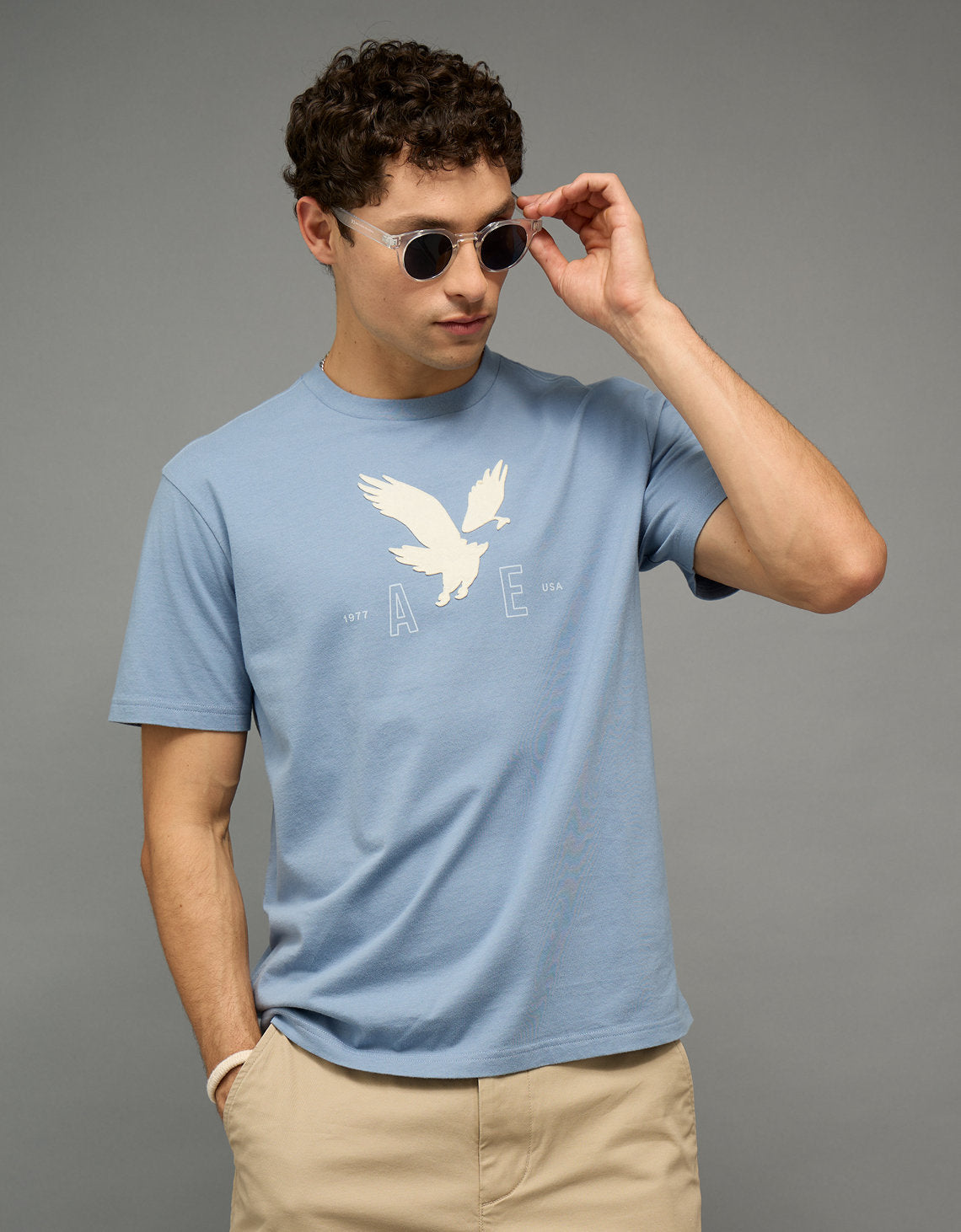 Camiseta Gráfica con Logo Ae - Azul 0181_5039_401_of