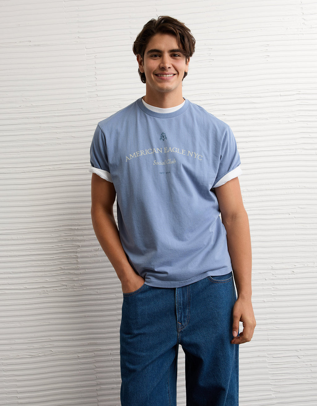 Camiseta Gráfica con Logo Ae - Azul 0181_5686_415_of