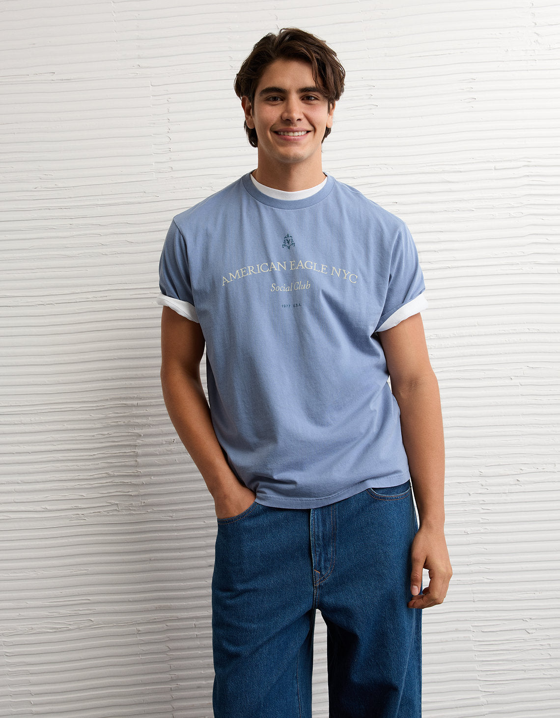 Camiseta Gráfica con Logo Ae - Azul 0181_5686_415_of