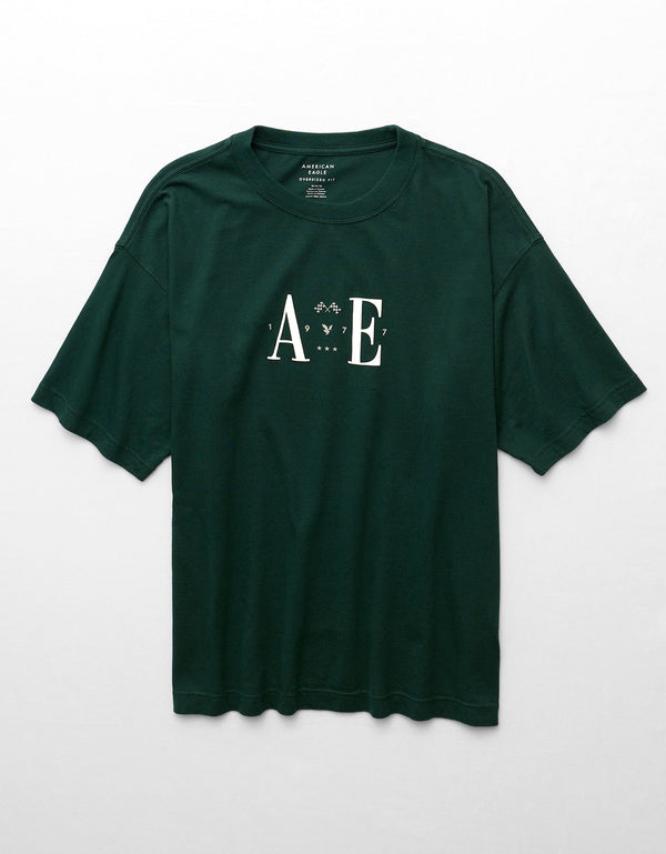 Camiseta Oversized Gráfica con Logo Ae - Verde
