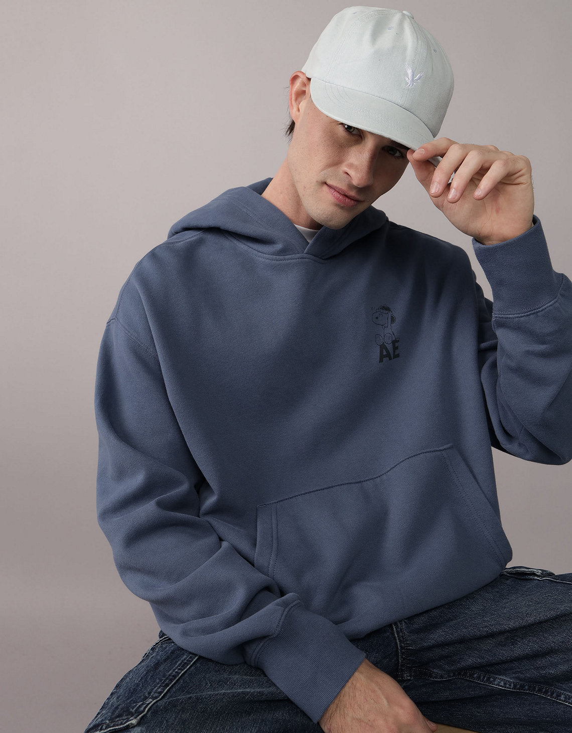 Polera con capucha manga larga Hombre AE - Azul 0193_2508_410_of
