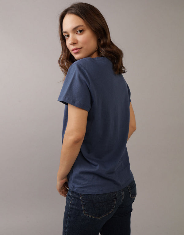 Polo sin Cuello AE con estampado manga corta de mujer - Azul