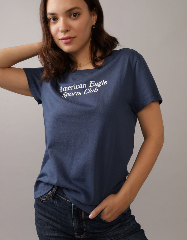 Polo sin Cuello AE con estampado manga corta de mujer - Azul