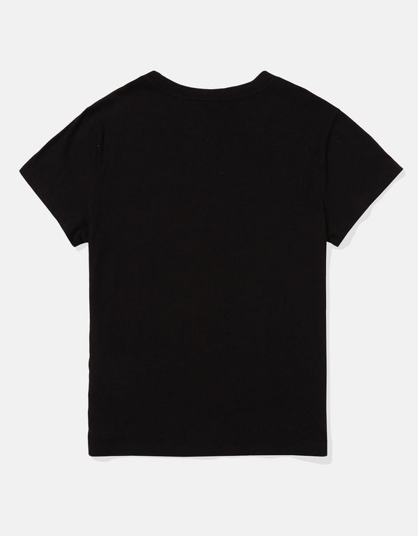 Polo sin Cuello con Gráfico Manga Corta Mujer AE - Negro