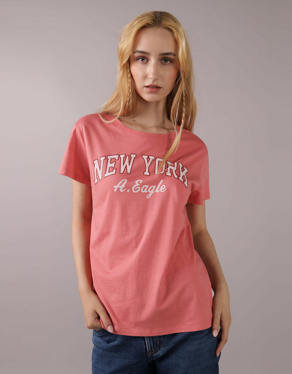 Polo sin Cuello con Gráfico Manga Corta Mujer AE - Rosa 0300_9750_199_of