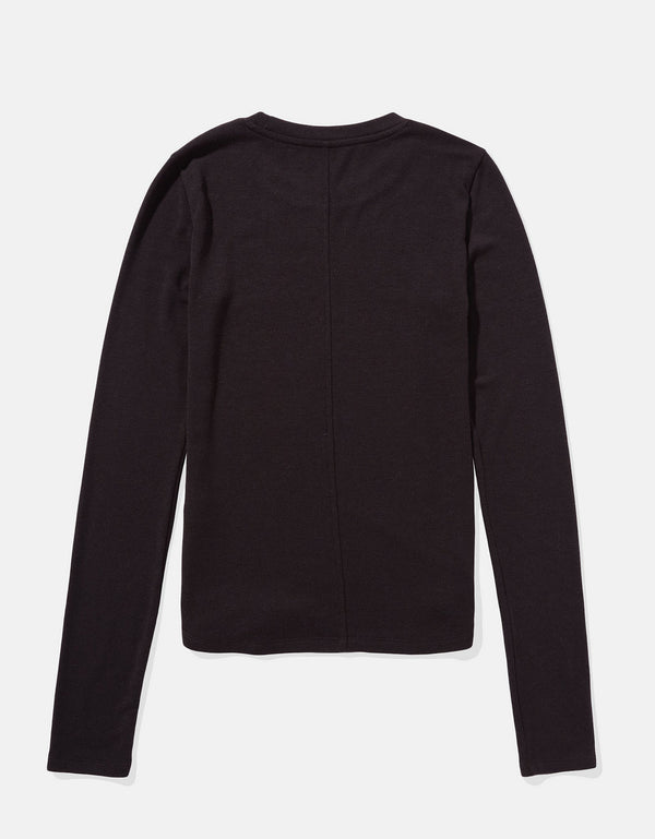 Polo sin Cuello cuello redondo Manga Larga con gráfico Mujer AE - Negro