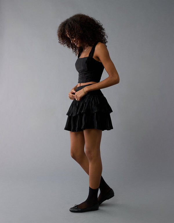 Falda mini de cuadros de cintura alta de Ae - Negro