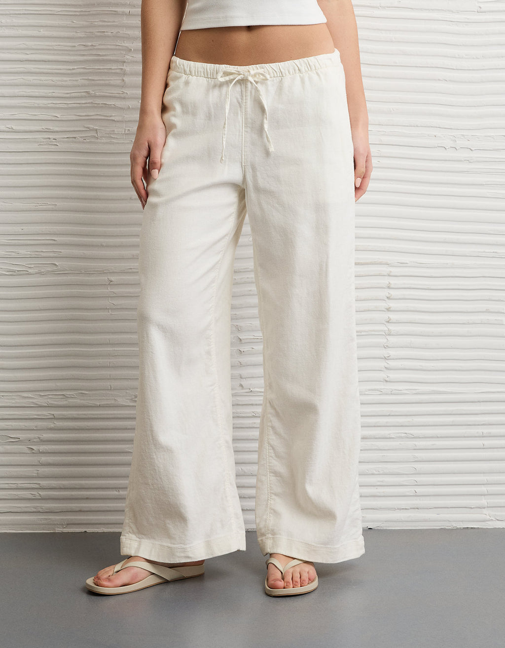 Pantalón Pull-On de lino de tiro bajo Ae - Blanco 0316_5696_100_of