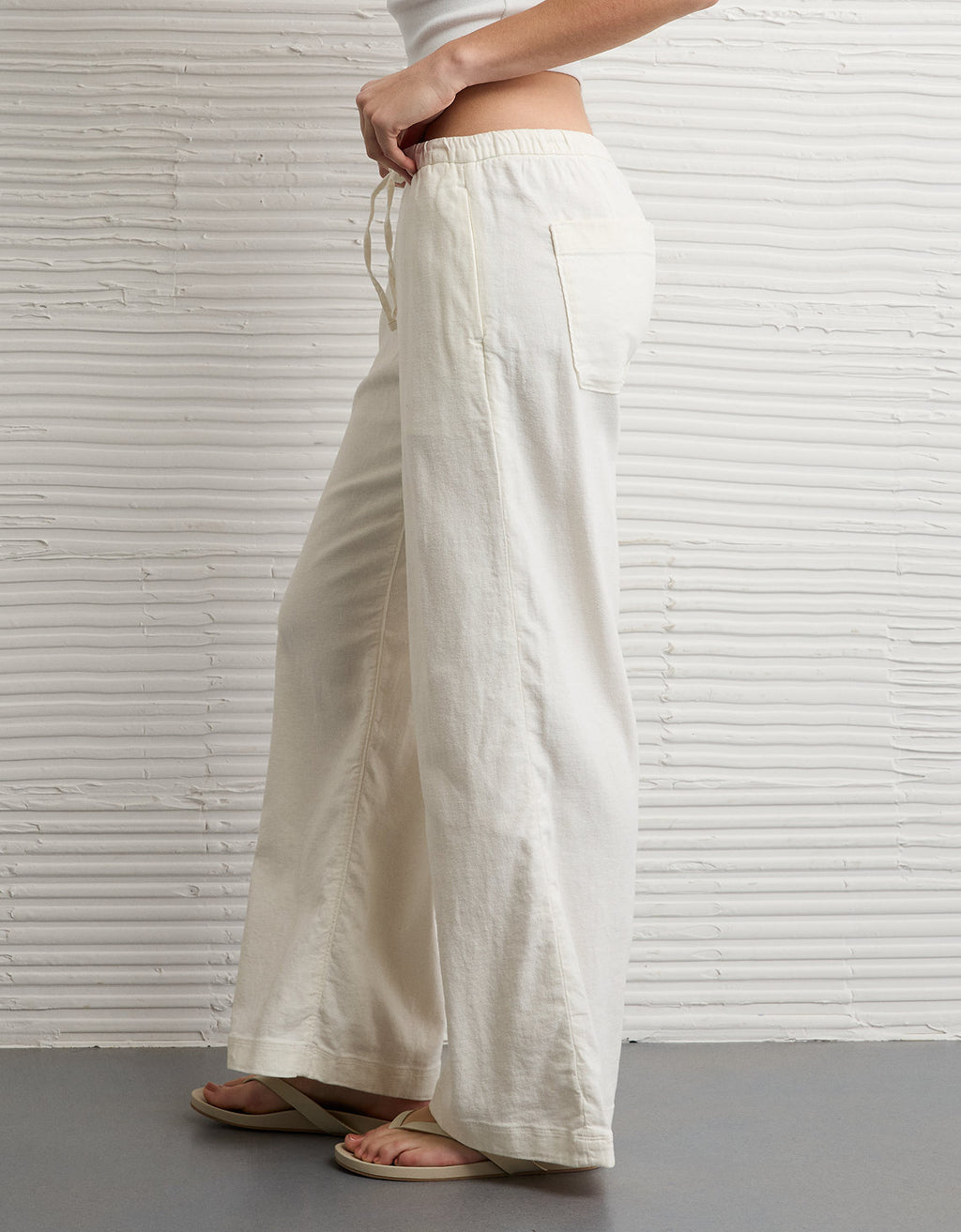 Pantalón Pull-On de lino de tiro bajo Ae - Blanco 0316_5696_100_os