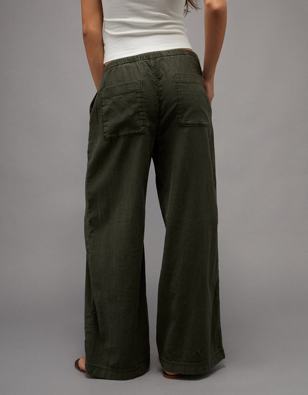 Pantalón Pull-On de lino de tiro bajo Ae - Verde