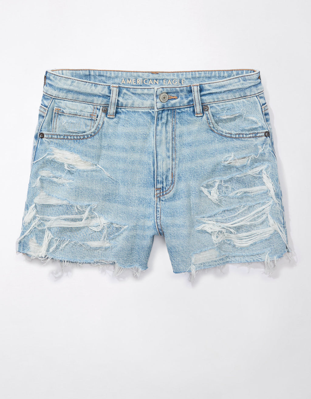 Short Mom AE en denim con rotos para mujer - Azul 0338_7728_910_f